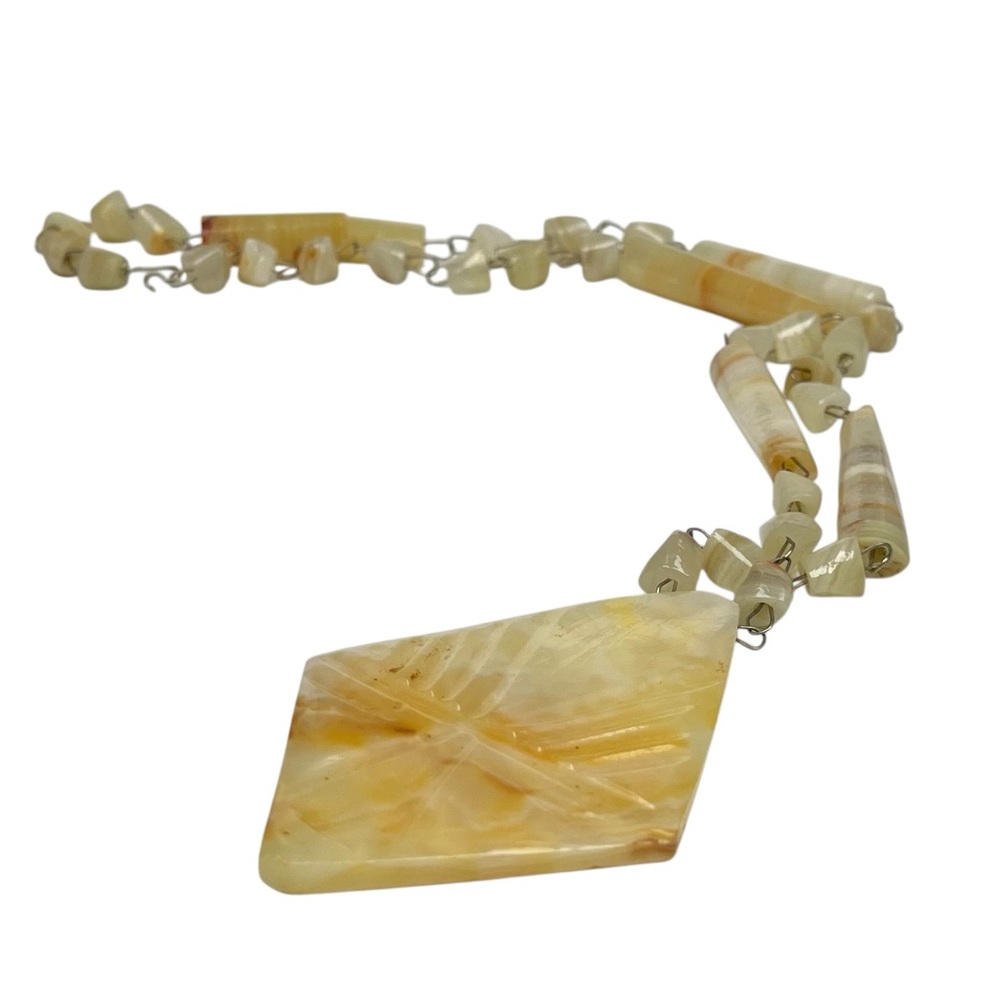 Vintage Mexico Aztec Mayan Tribal Carved Natural Stone Pendant Necklace 24”